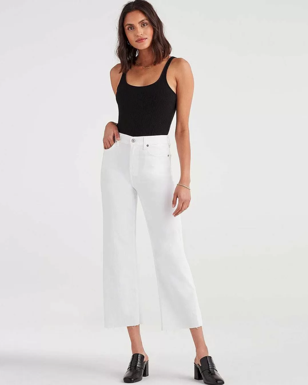 7 For All Mankind Jeans*Alexa Courte Avec Ourlet Coupe Sur Un Defile Blanc Blancrunwy