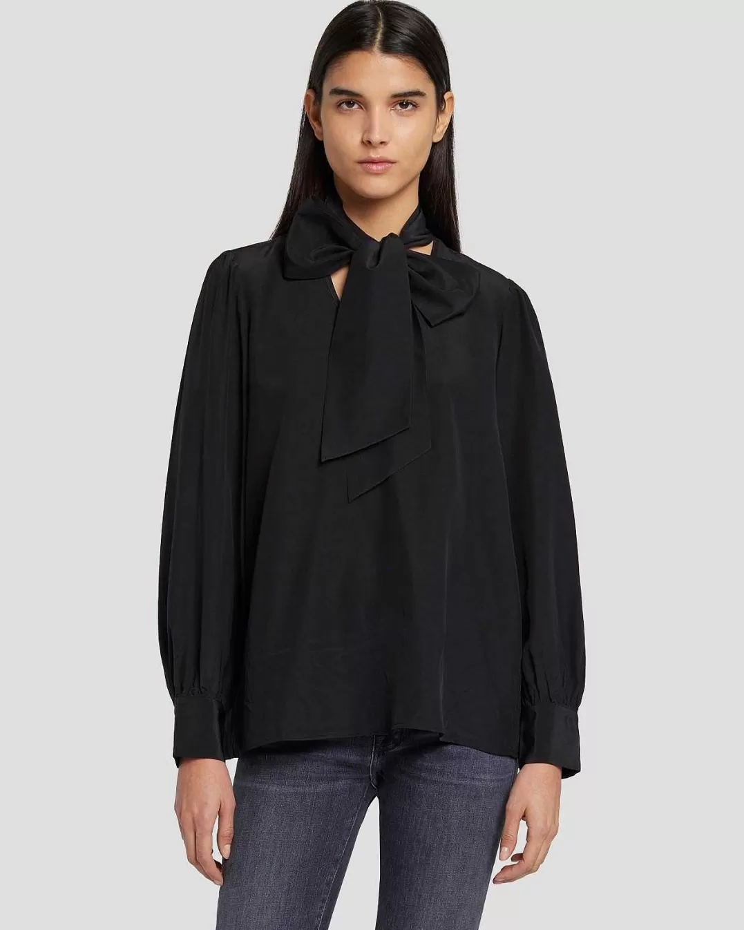 7 For All Mankind Hauts*Blouse En Soie A Col Noue Noir