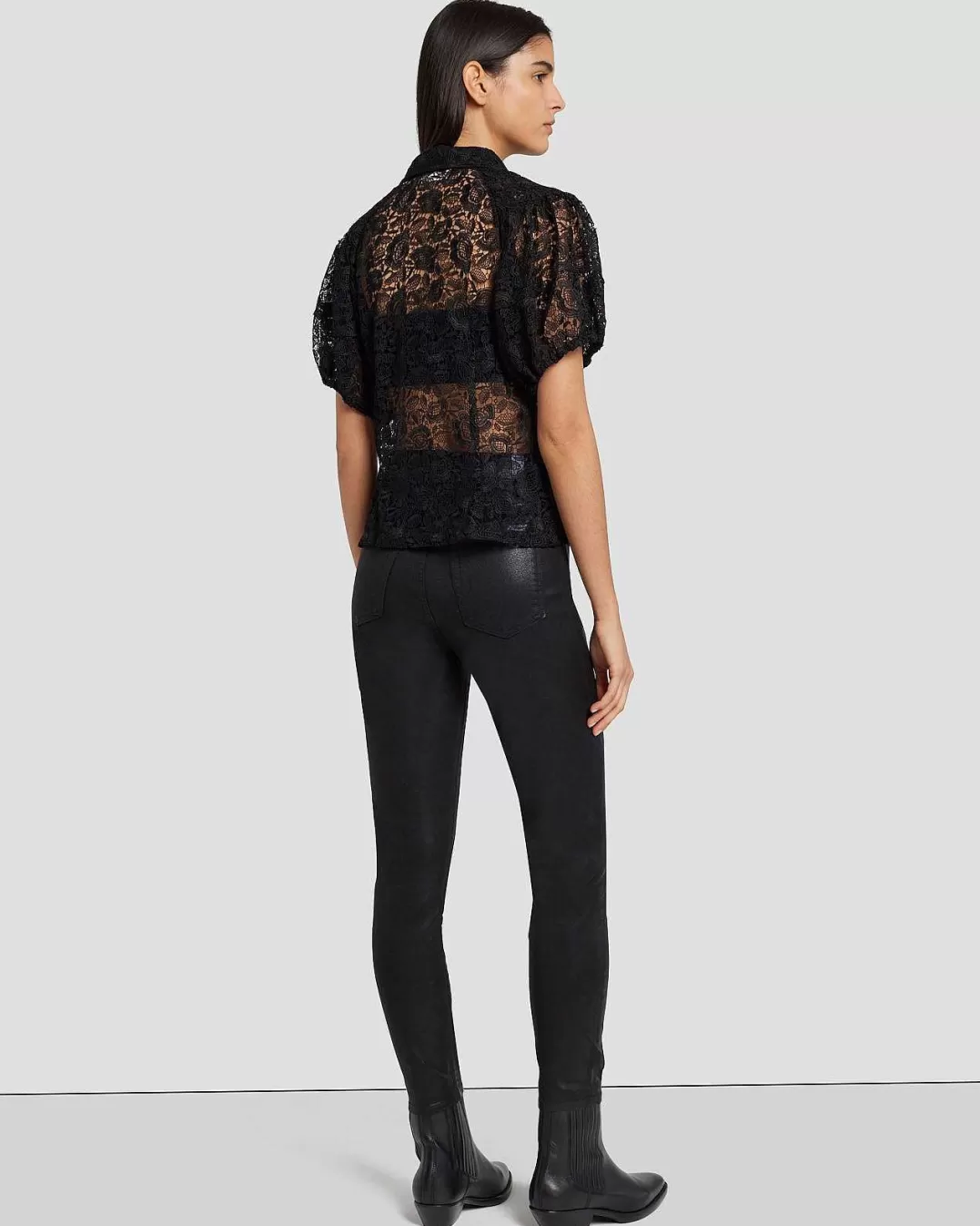 7 For All Mankind Hauts*Blouse Transparente Bouffante En Dentelle Noir