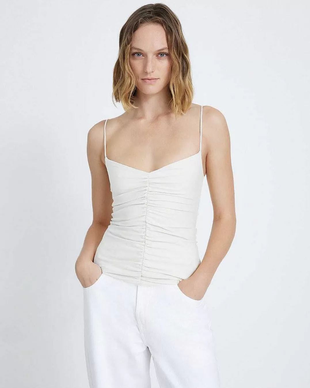 7 For All Mankind Hauts*Camisole Froncee Blanc