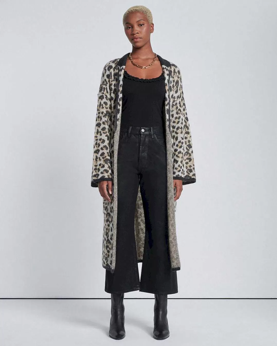 7 For All Mankind Chandails*Cardigan Pull Long En Jacquard Leopard