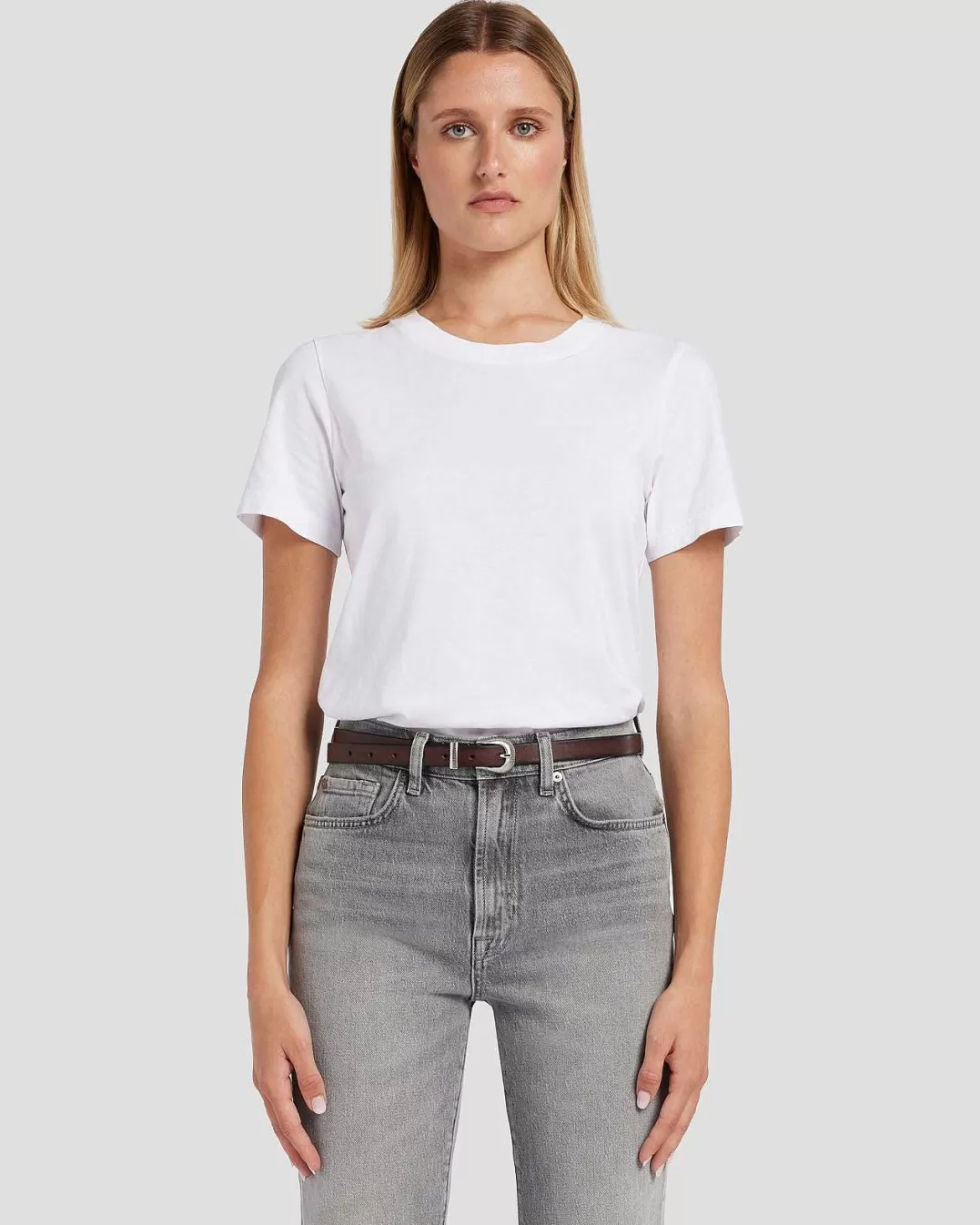 7 For All Mankind *Ceinture Western En Cuir Skinny Marron Fonce