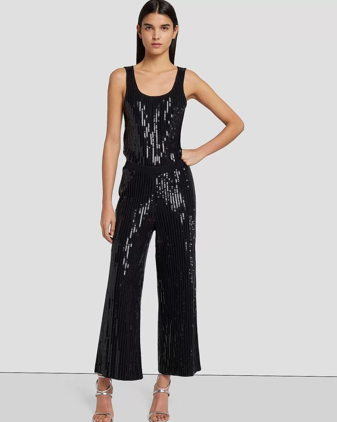 7 For All Mankind Robes Et Combinaisons*Combinaison En Tricot A Sequins Et Jambes Larges Noir