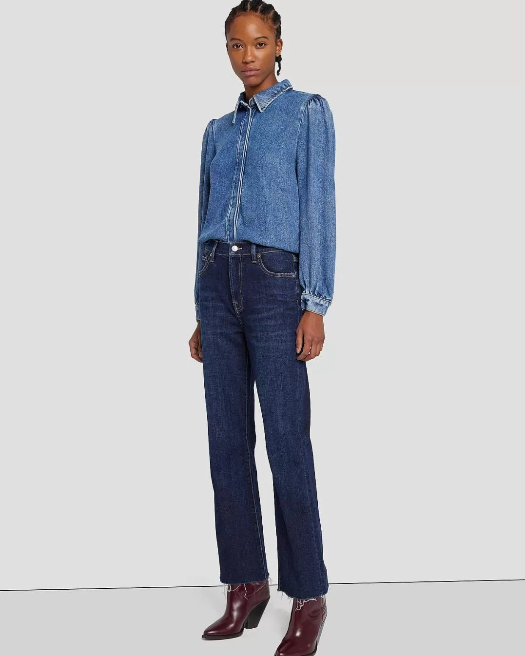 7 For All Mankind Jeans*Coupe Ajustee Taille Haute En Serge Brise Calice