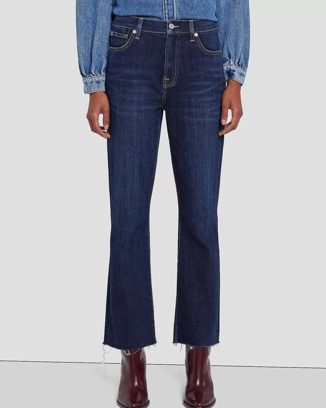 7 For All Mankind Jeans*Coupe Ajustee Taille Haute En Serge Brise Calice