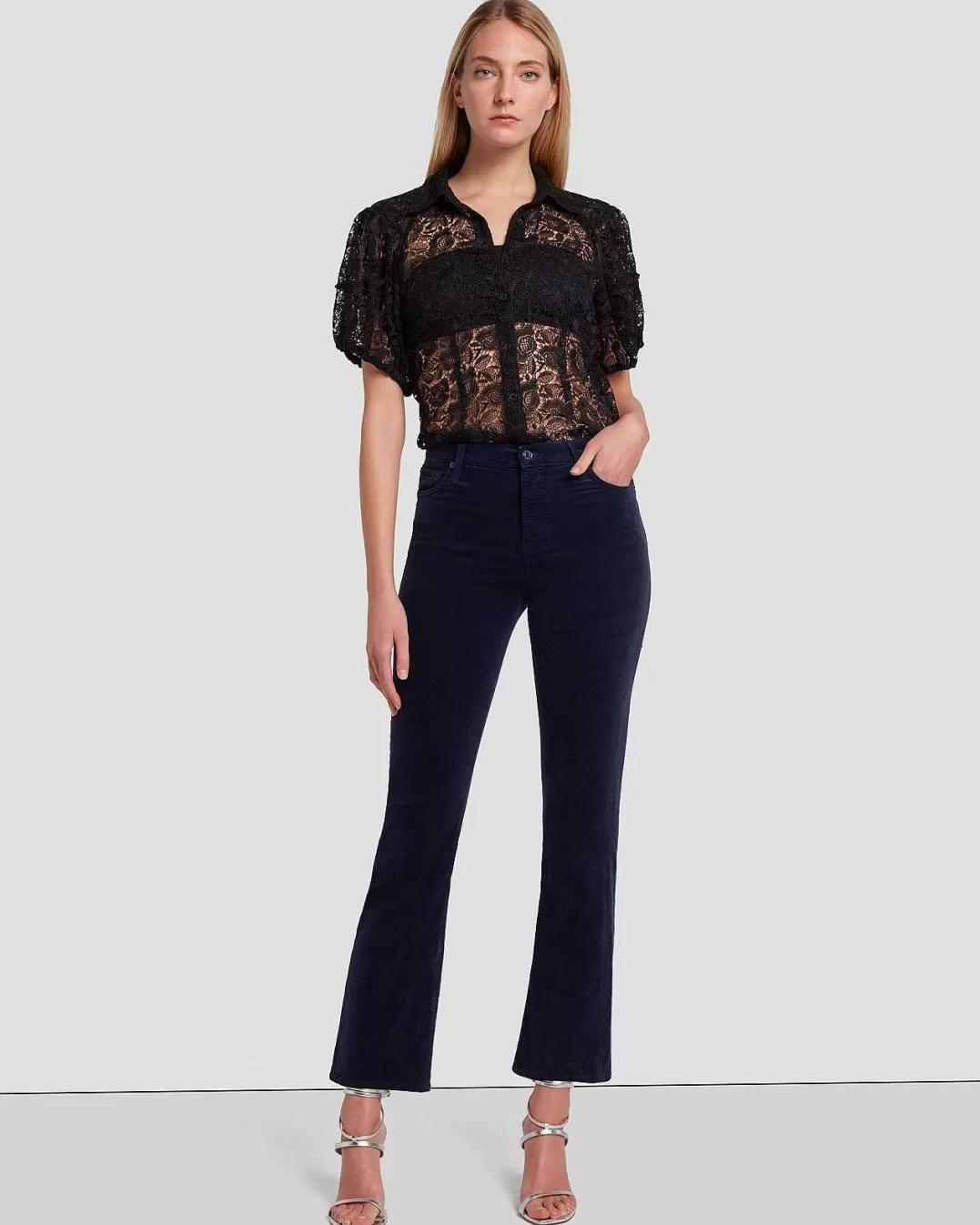 7 For All Mankind Pantalon*Coupe Slim Taille Haute En Velours Encre