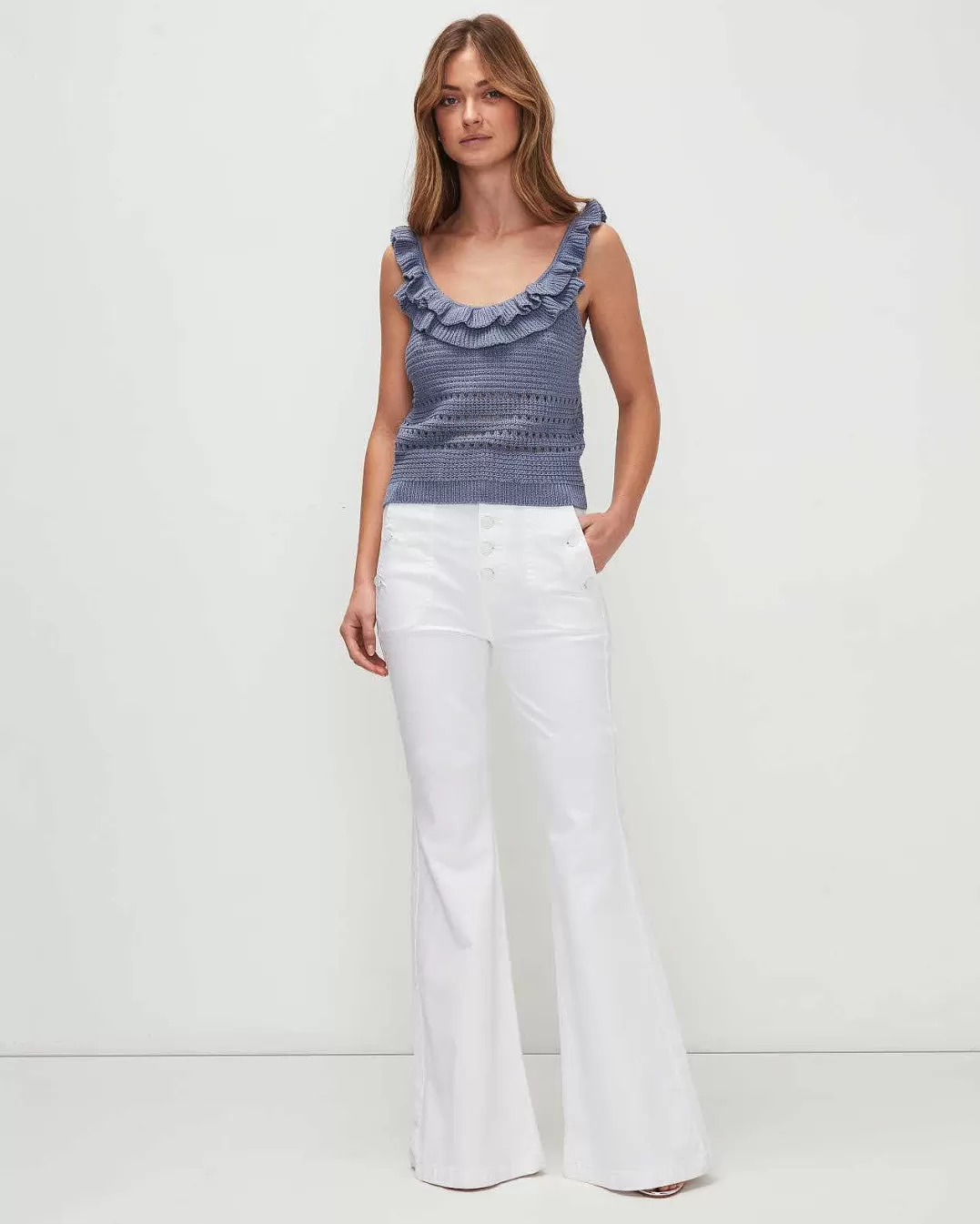 7 For All Mankind Hauts*Debardeur En Crochet Sur Le Devant Un Jean Bleu