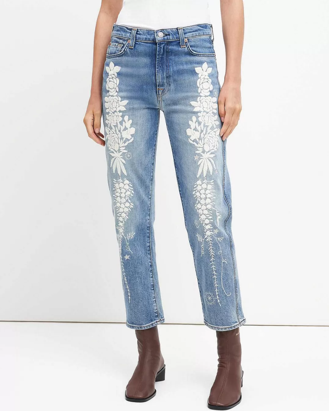 7 For All Mankind Jeans*Easy Slim Avec Broderie Florale Ventura