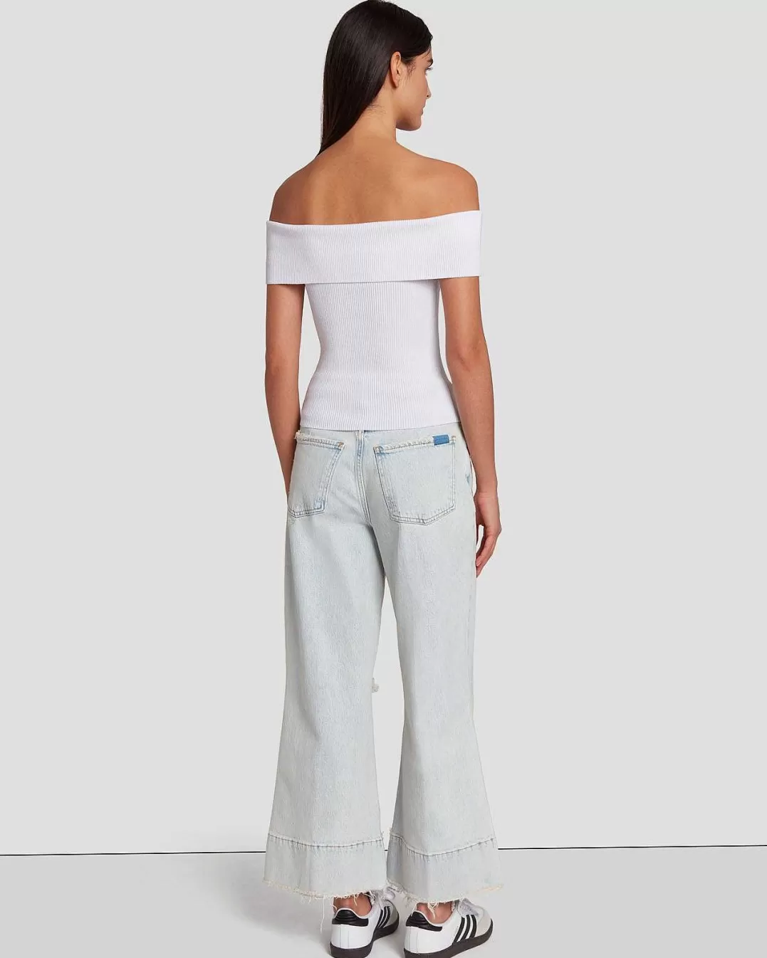 7 For All Mankind Hauts*Haut Cotele A Epaules Denudees Blanc Brillant