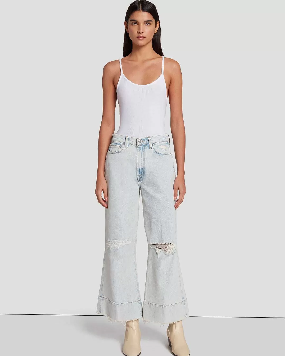 7 For All Mankind Jeans*Jo In Court Taille Ultra Haute Bleu Pluvieux