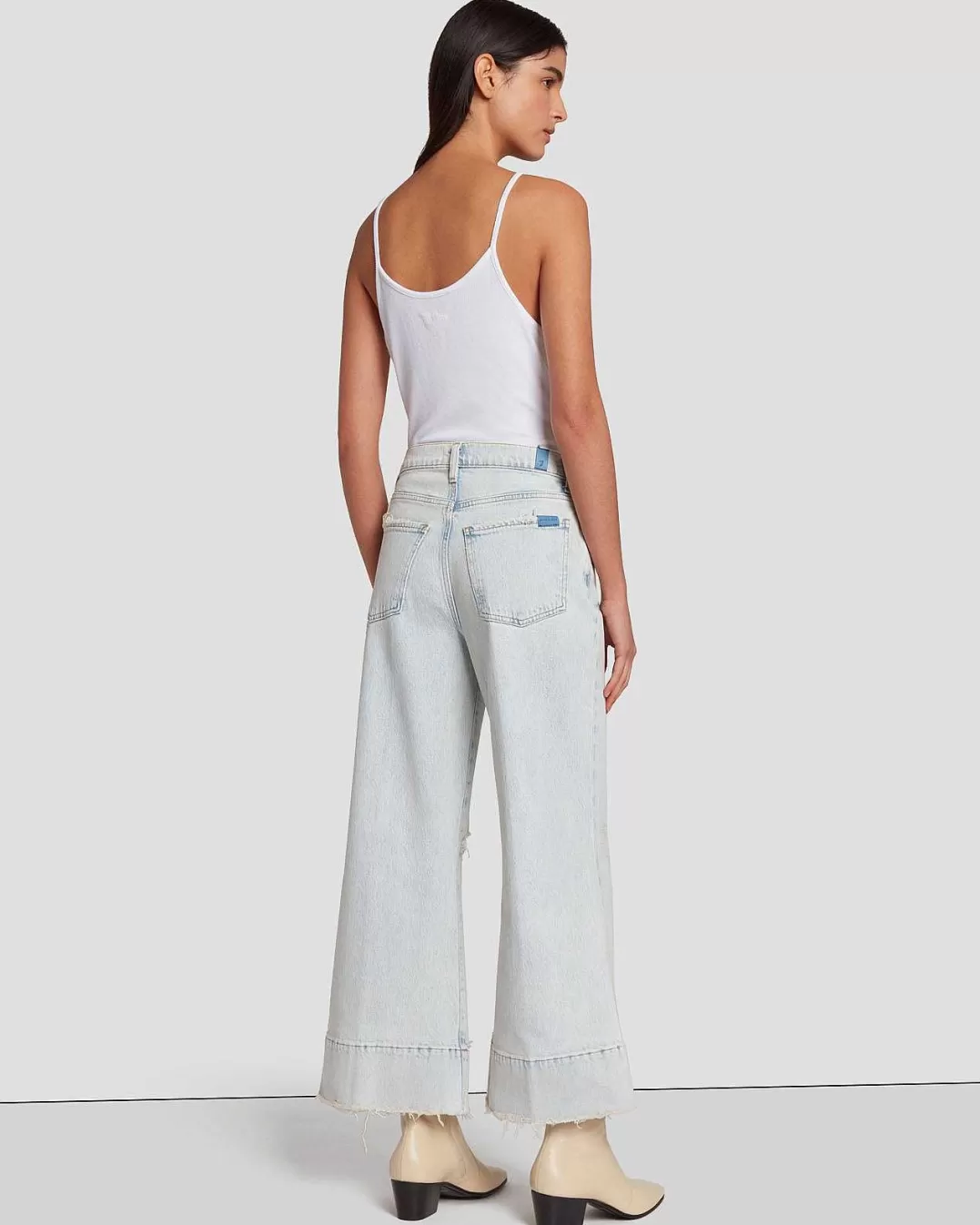 7 For All Mankind Jeans*Jo In Court Taille Ultra Haute Bleu Pluvieux