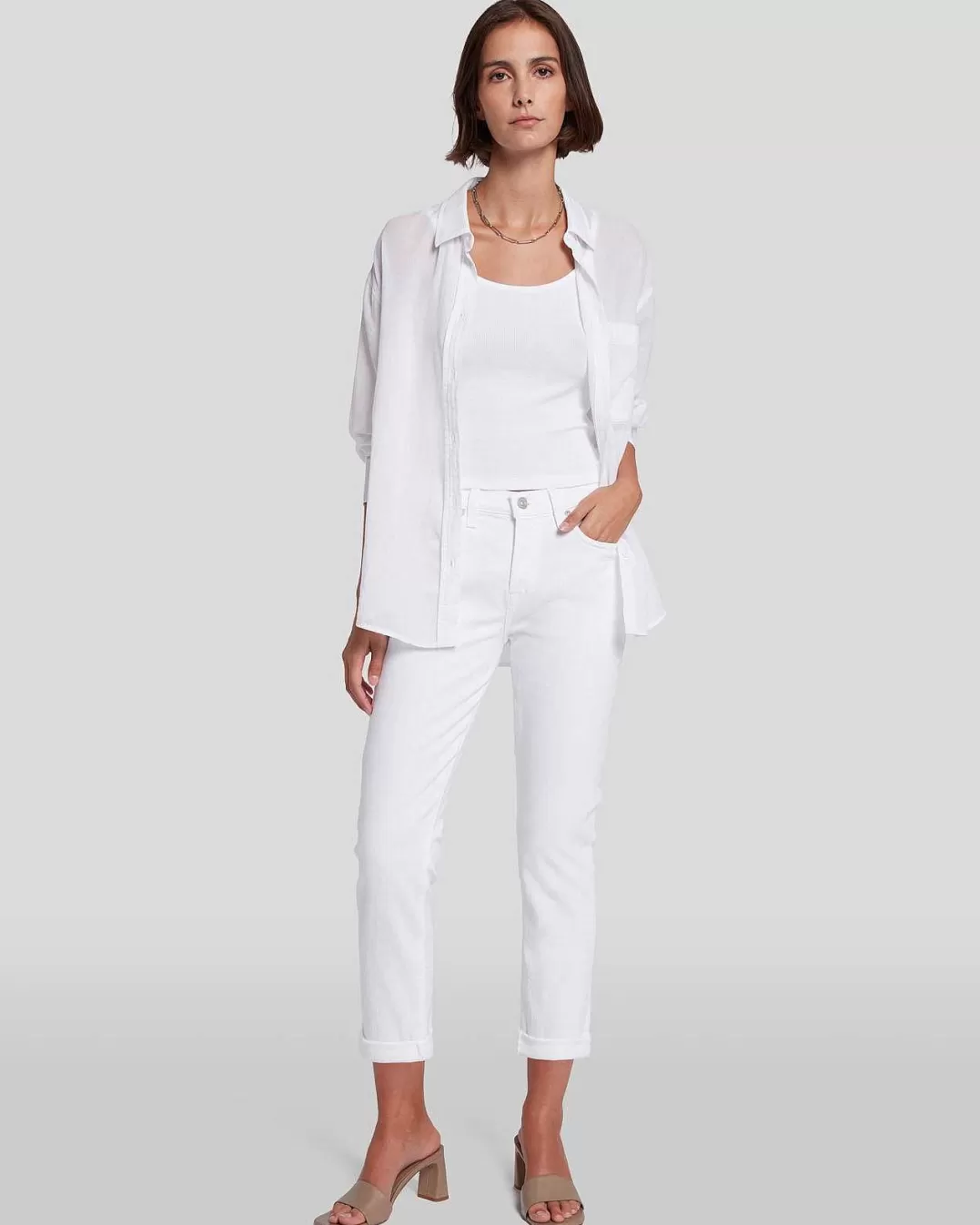 7 For All Mankind Jeans*Josefina En Serge Casse En Blanc Bk Twl Wht