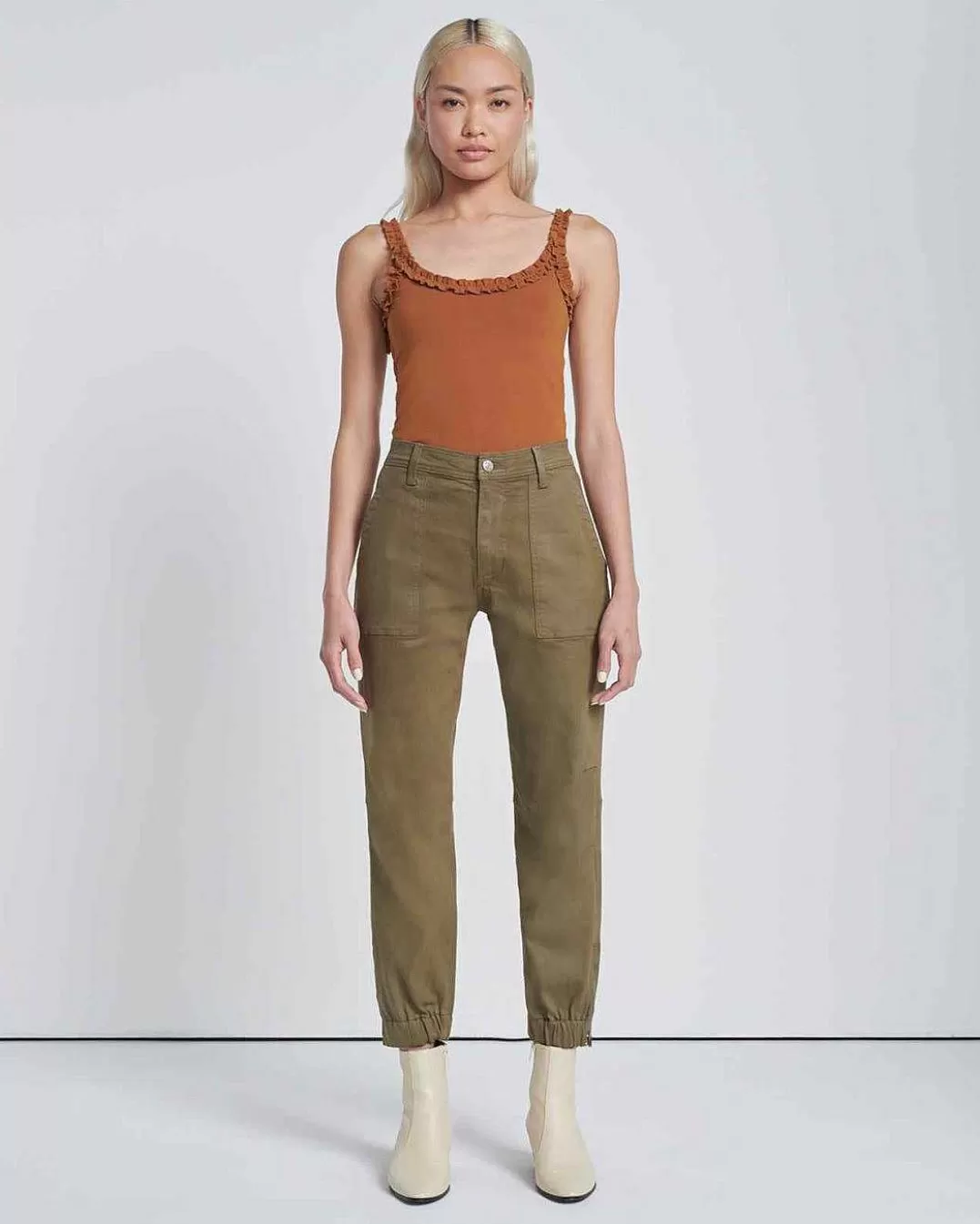 7 For All Mankind Jeans*Pantalon De Jogging Boyfriend A Pinces Olive Enrobee