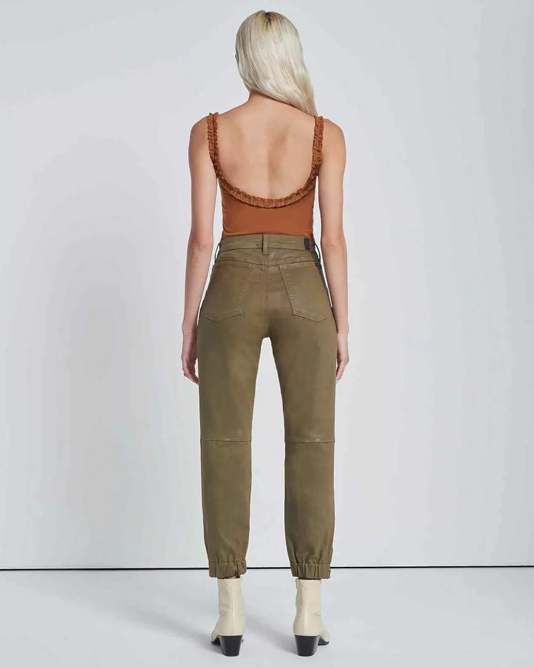 7 For All Mankind Jeans*Pantalon De Jogging Boyfriend A Pinces Olive Enrobee