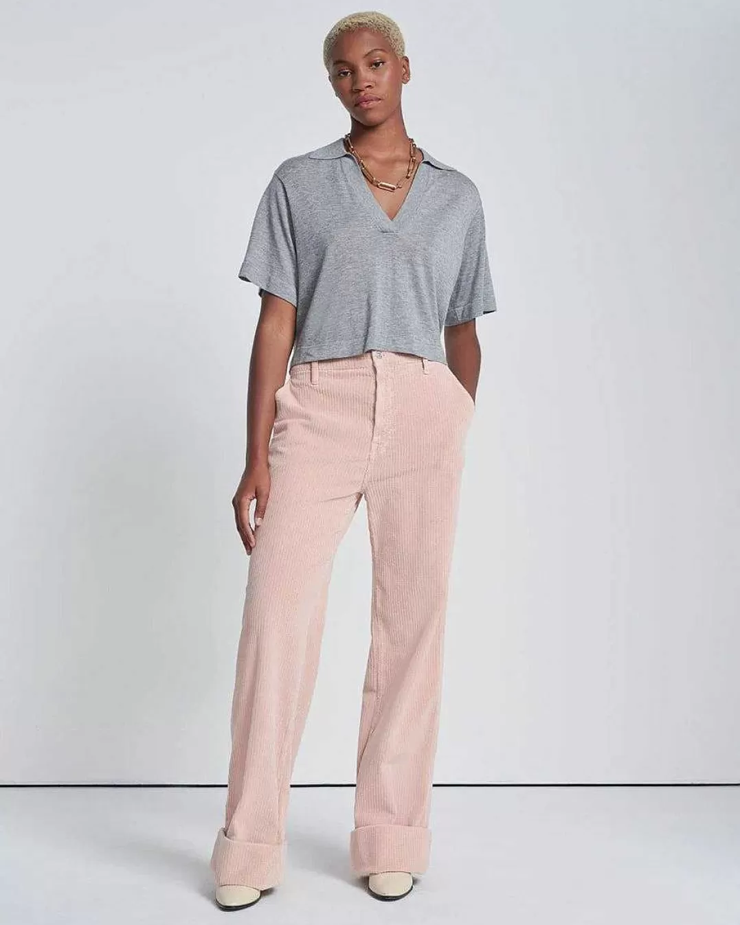 7 For All Mankind Pantalon*Pantalon Facile En Velours Cotele Camee Rose