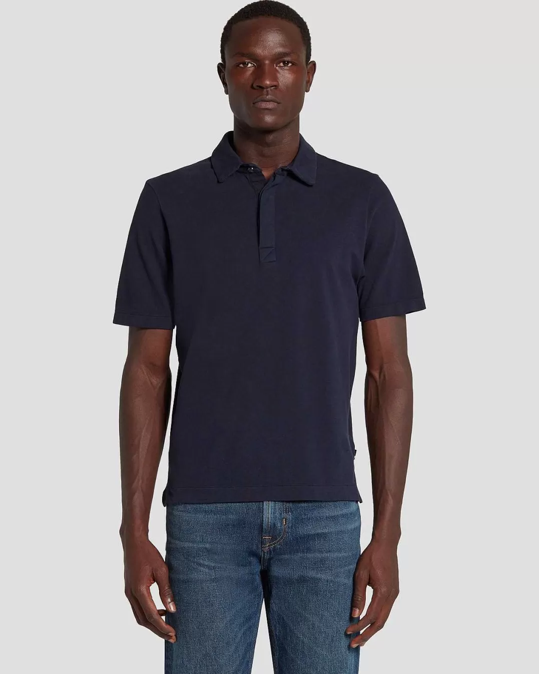 7 For All Mankind Chemises*Polo En Tricot Pique Marine