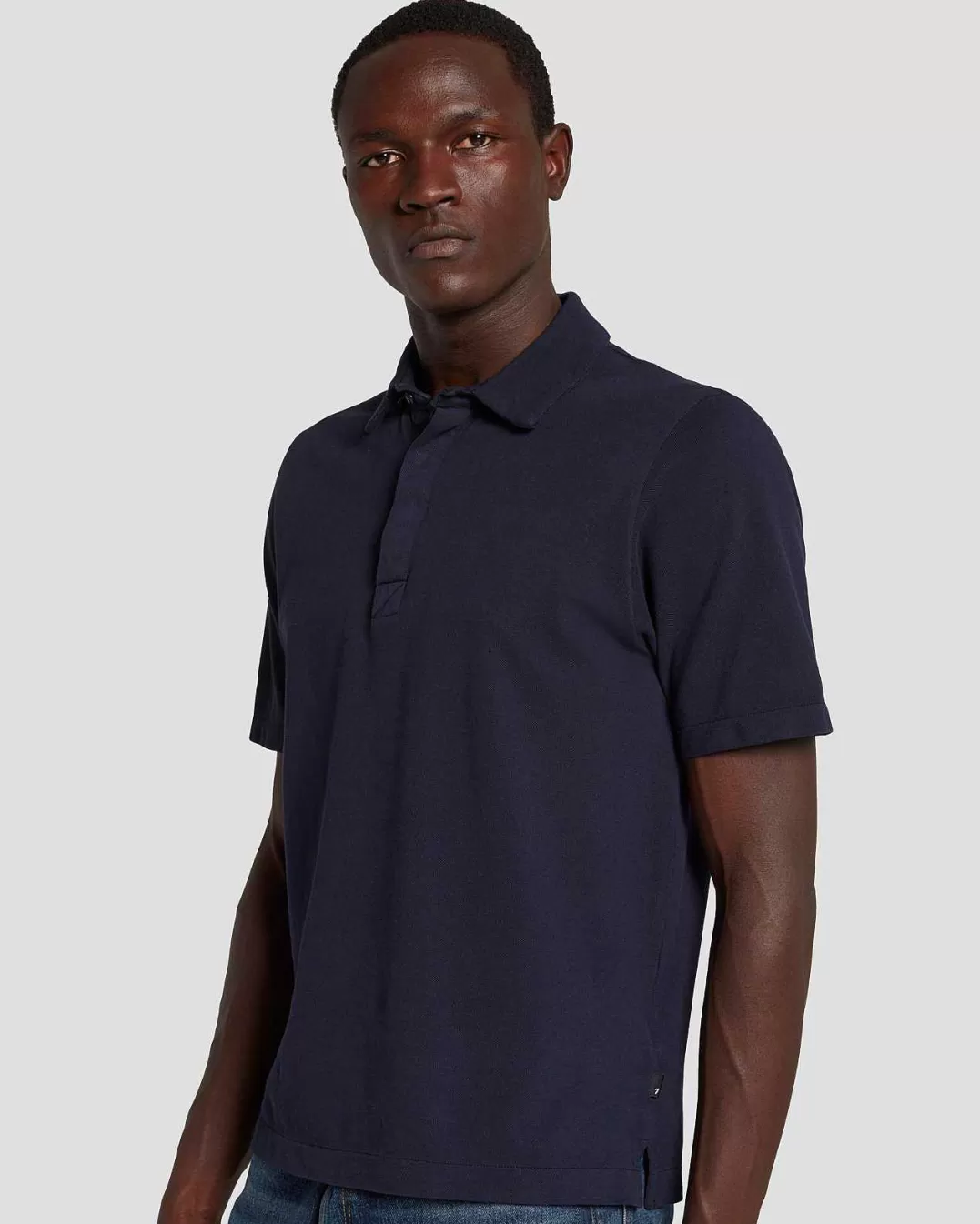 7 For All Mankind Chemises*Polo En Tricot Pique Marine