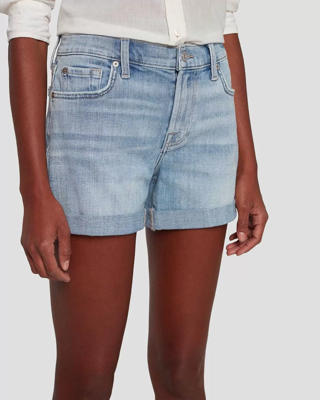 7 For All Mankind Jeans*Short Mi-Rouleau En Serge Brise Coco Prive