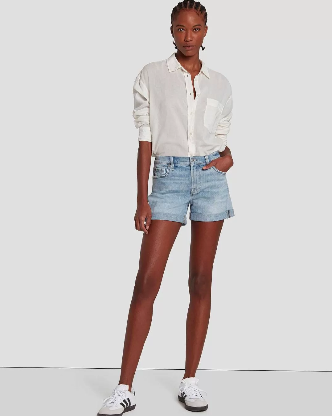 7 For All Mankind Jeans*Short Mi-Rouleau En Serge Brise Coco Prive