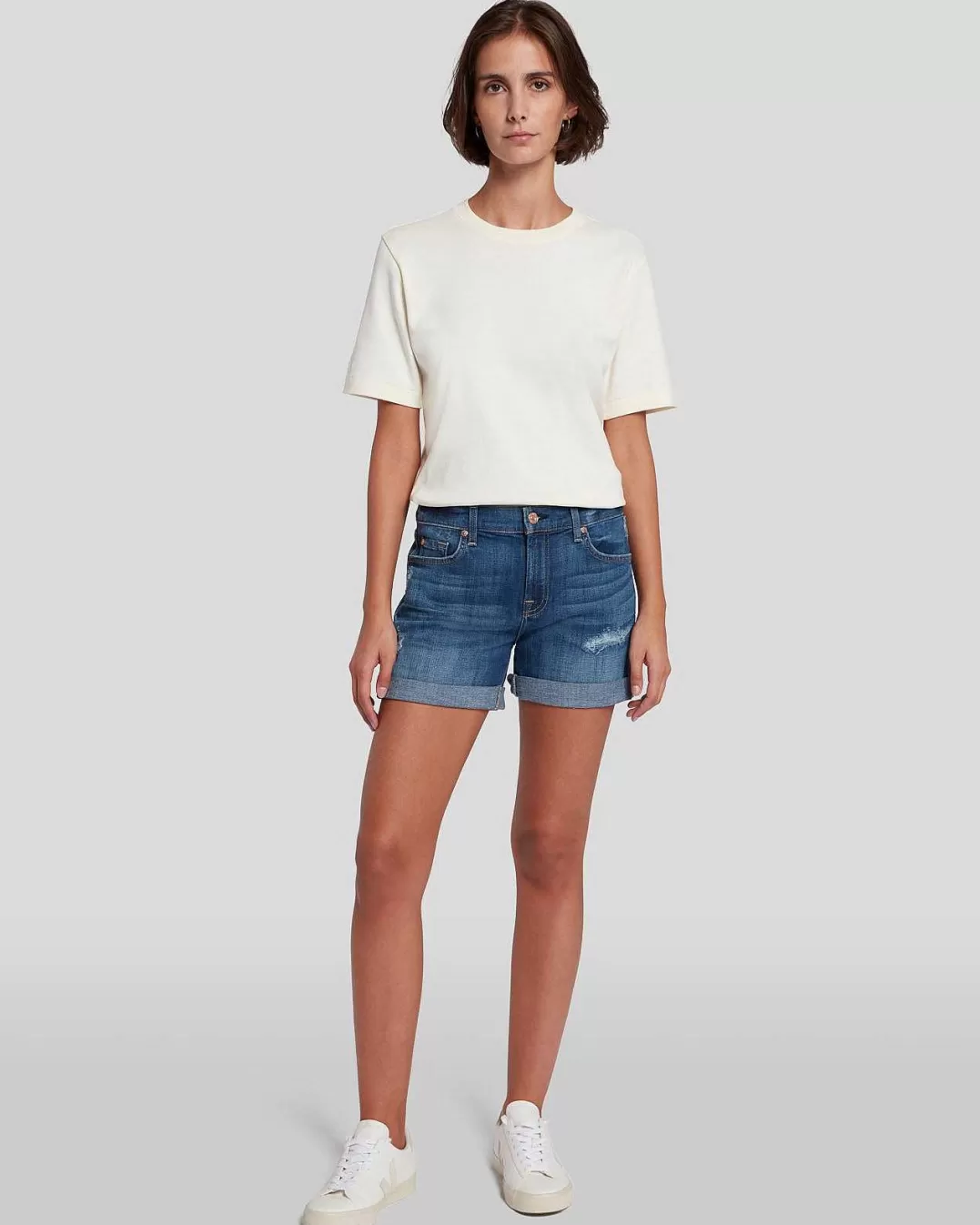 7 For All Mankind Jeans*Short Mi-Rouleau En Serge Brise En Vanity Destroy Btdsrttrl3