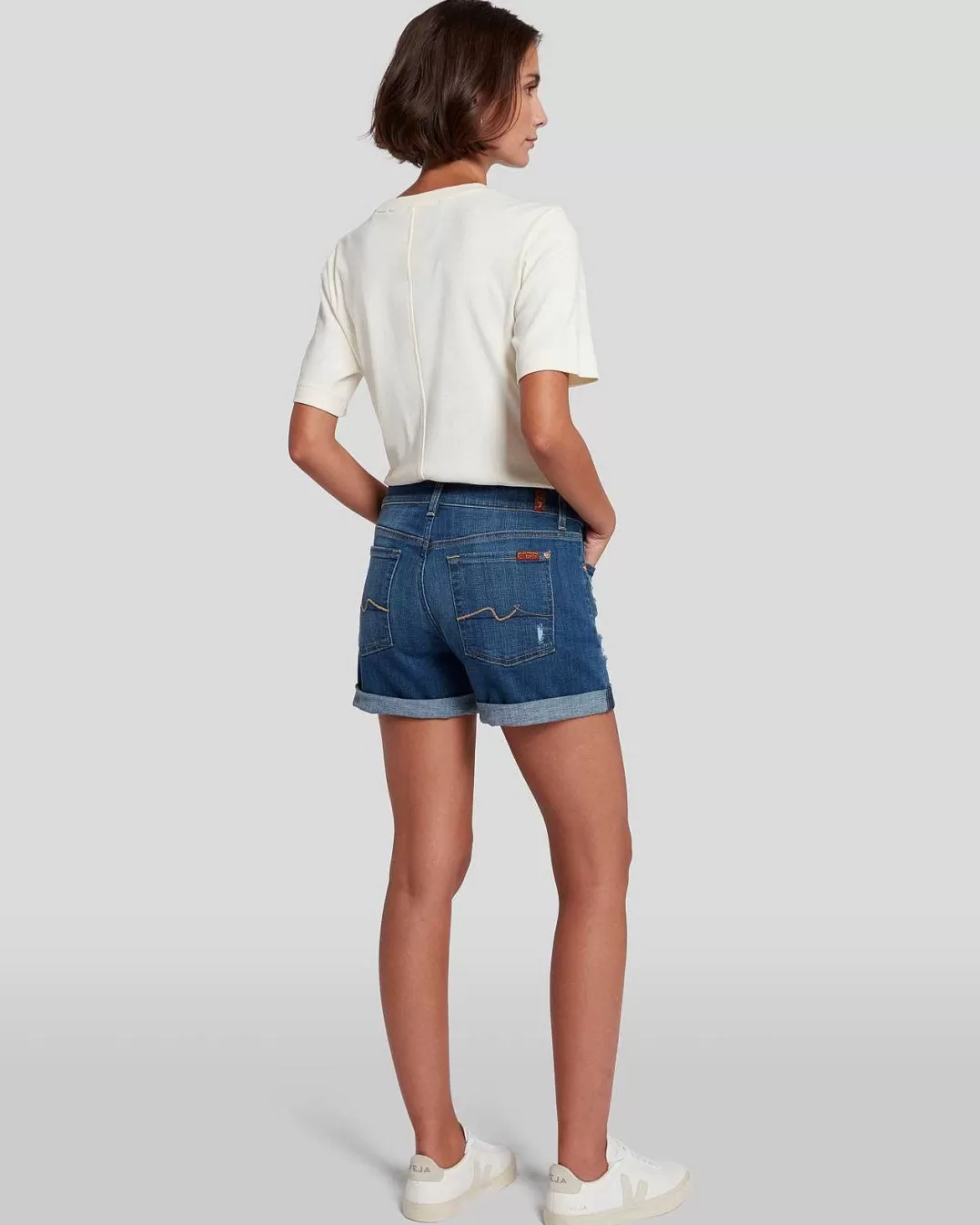 7 For All Mankind Jeans*Short Mi-Rouleau En Serge Brise En Vanity Destroy Btdsrttrl3