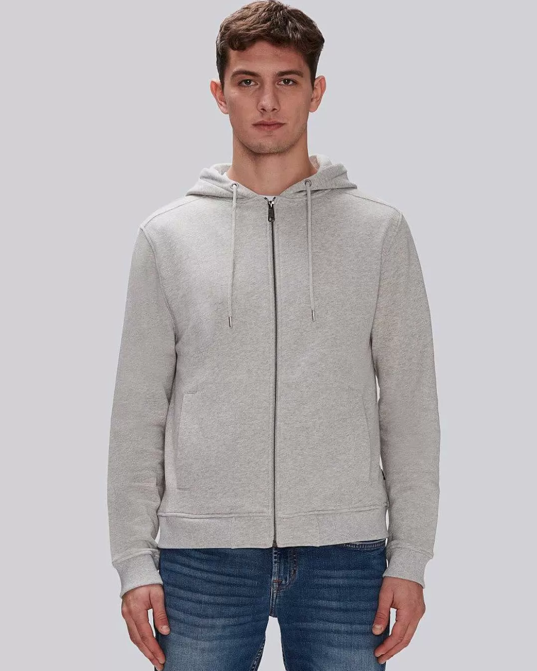 7 For All Mankind Chandails*Sweat A Capuche Zippe Essentiel Sur Le Devant Gris Melange