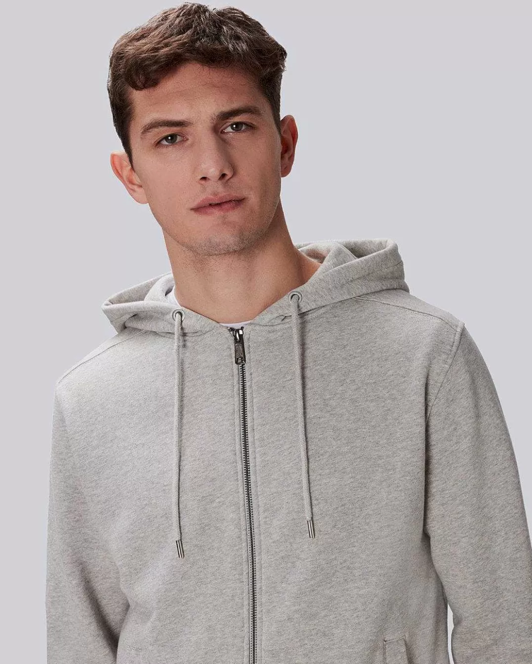 7 For All Mankind Chandails*Sweat A Capuche Zippe Essentiel Sur Le Devant Gris Melange