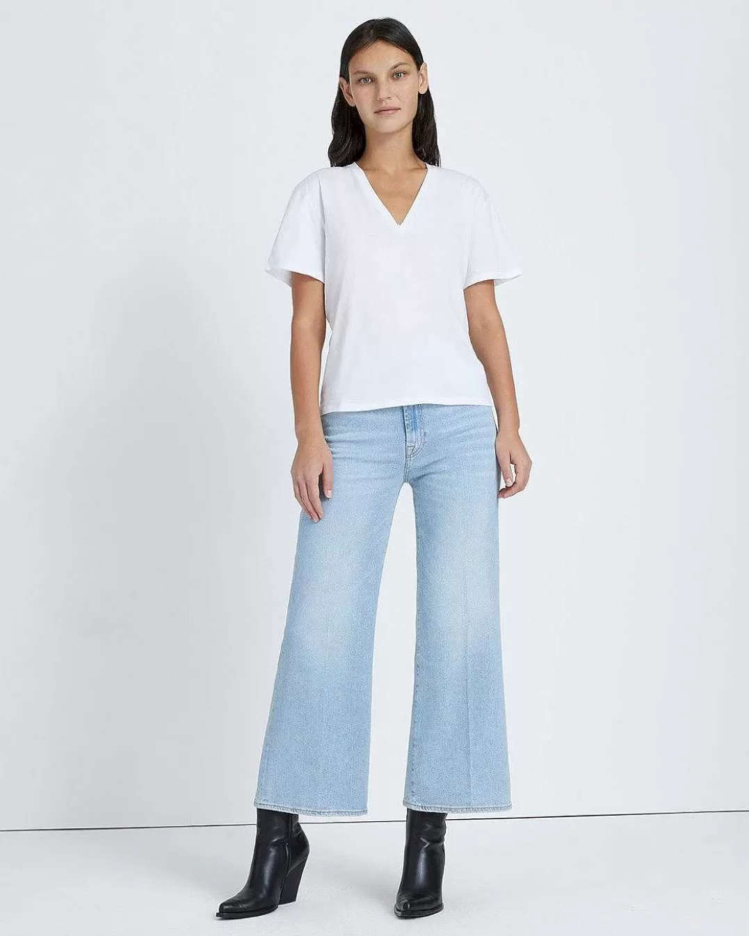 7 For All Mankind Hauts*T-Shirt A Col En V Blanc