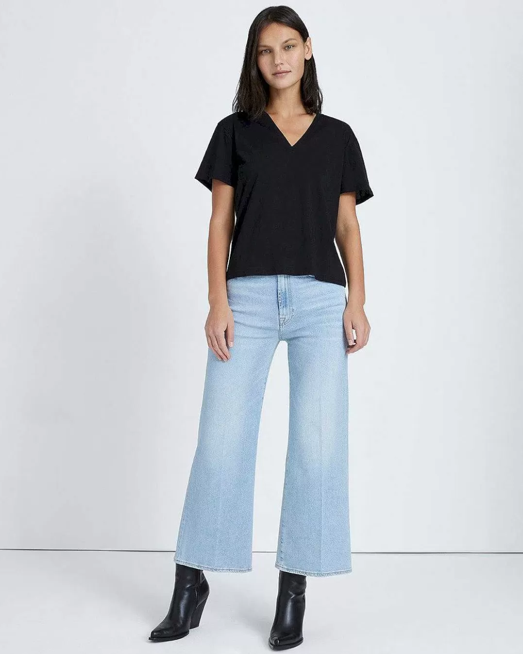 7 For All Mankind Hauts*T-Shirt A Col En V Noir