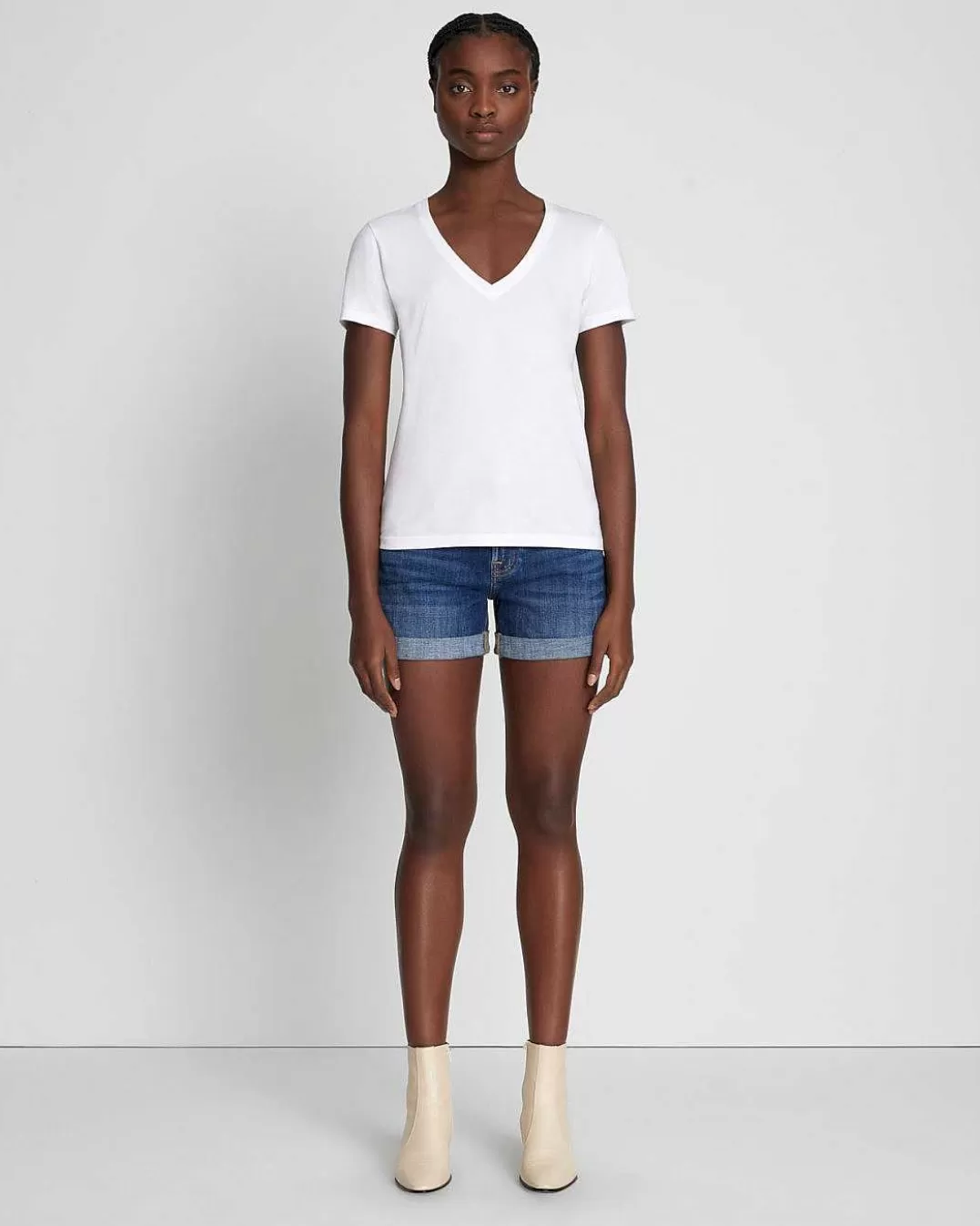 7 For All Mankind Hauts*T-Shirt Facile A Col En V En Coton Pima Blanc Optique