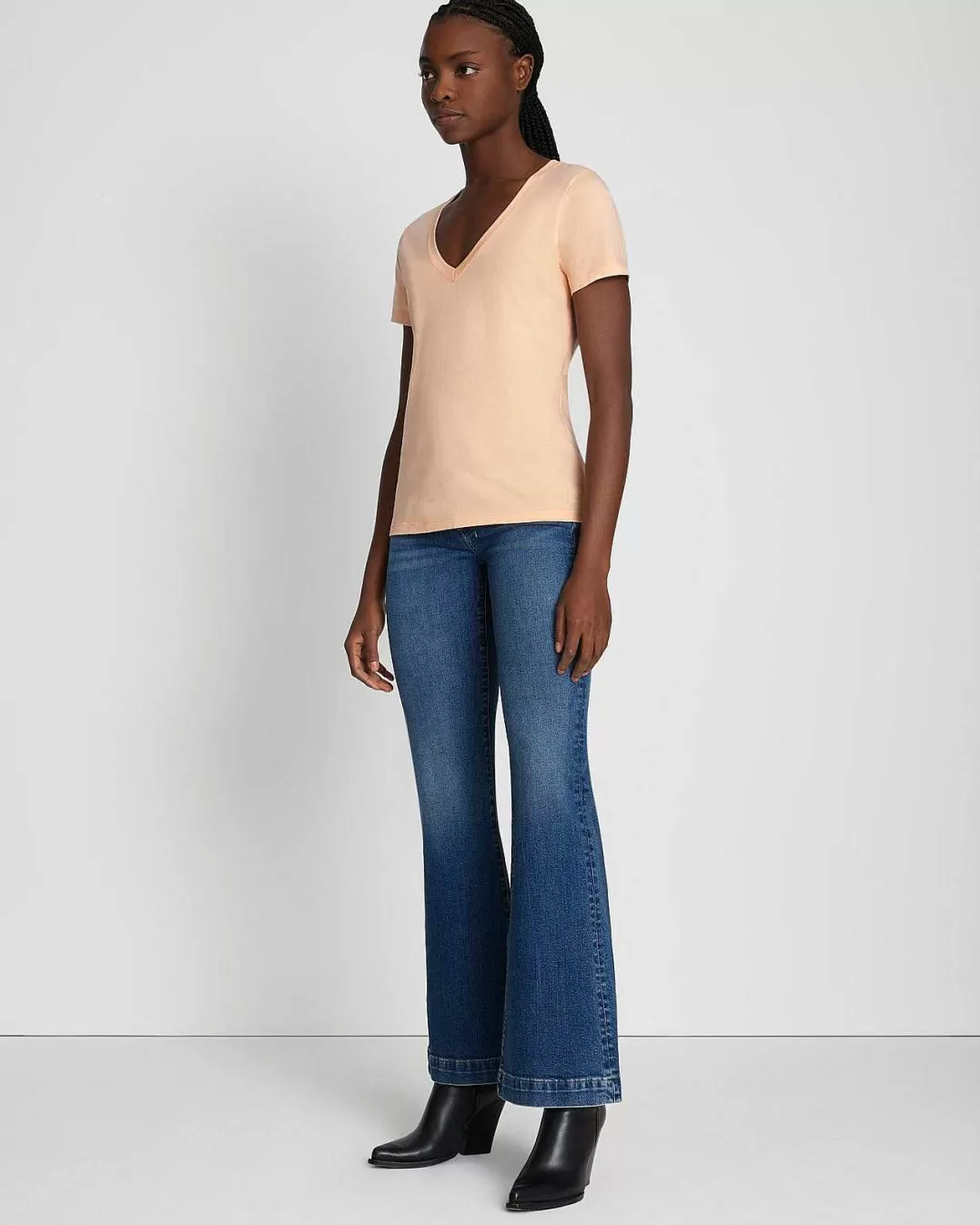 7 For All Mankind Hauts*T-Shirt Facile A Col En V En Coton Pima Coucher De Soleil Dans Les Prairies