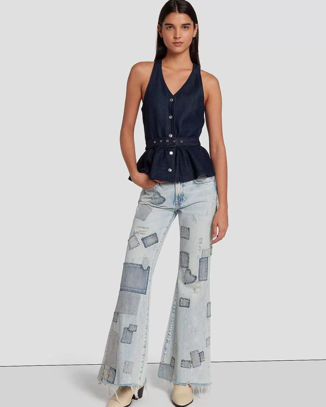 7 For All Mankind Jeans*Veste Ajustee En Denim Lustre Rincage Fonce