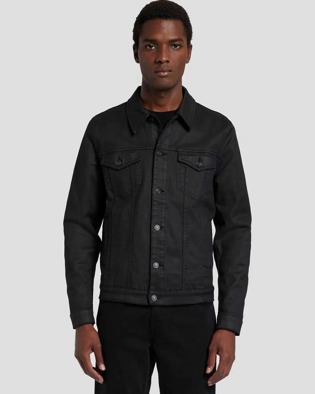 7 For All Mankind Jeans*Veste De Camionneur Parfaite En Enduit Noir