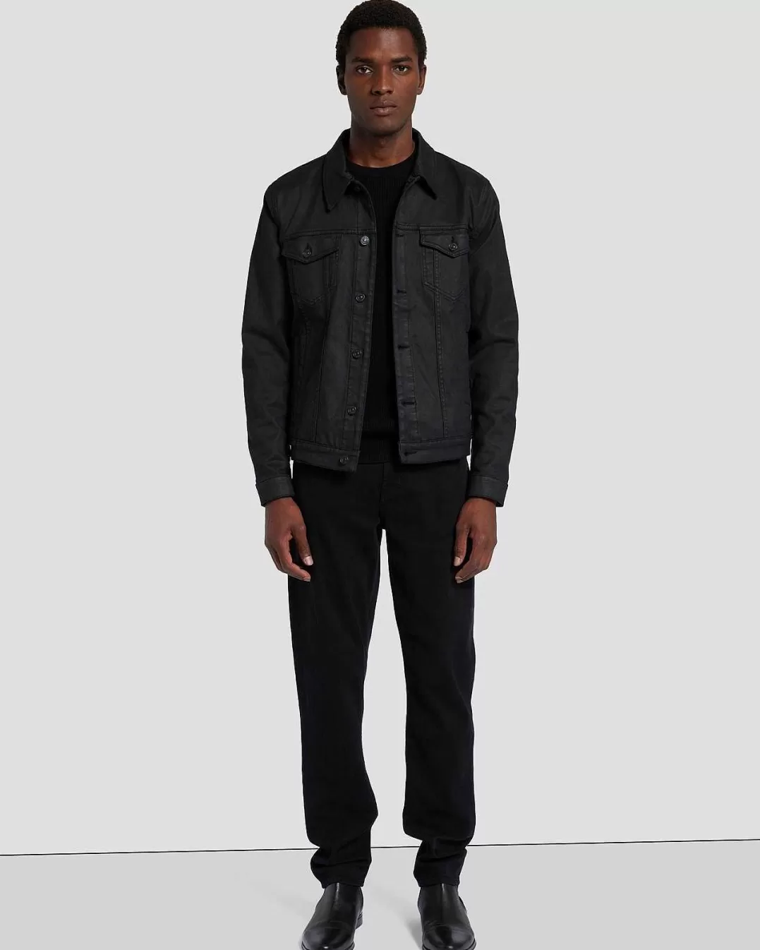 7 For All Mankind Jeans*Veste De Camionneur Parfaite En Enduit Noir